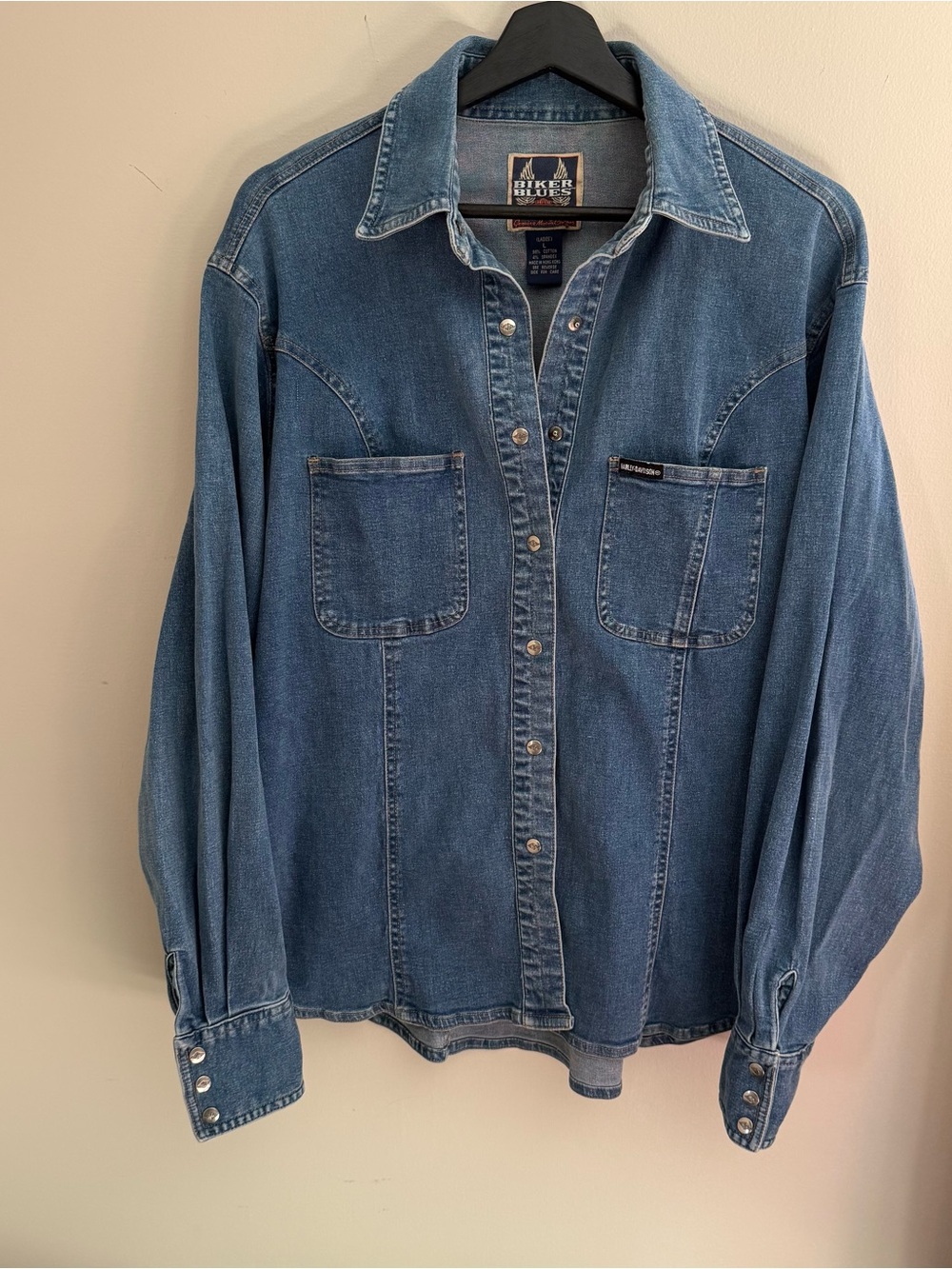 Vintage Harley Davidson Denim Button-Up Jacket Womens Large Biker core Grunge - Picture 9 of 9